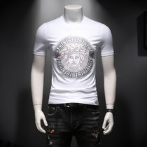 欧洲站美杜莎夏季2020新款潮流牌男士丝光棉烫钻短袖T恤大码体恤.3(M 白色)
