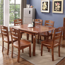健舒宝 实木橡校木餐桌椅组合现代简约小户型伸缩餐桌折叠方桌(胡桃色 一桌六椅)