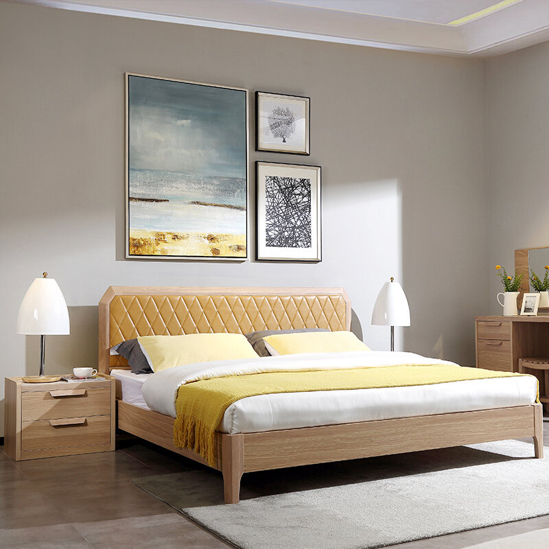 8米床实木框架床 北欧双人床原木现代简约卧室家具(单床 床垫*1 1.