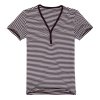 【时尚复古系列】2013Baneberry新款棉质V领细条纹短袖T恤(紫条 L)