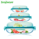 康宁Snapware可叠放保鲜盒耐热玻璃沙拉碗三件组SN-STBR3/CN 国美超市甄选