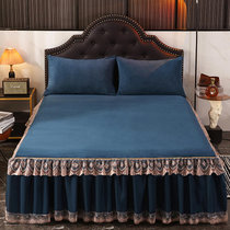 纯色欧式珊瑚绒加厚保暖床裙床罩单件1.5m1.8m2.0m防滑床单床笠套(深兰)