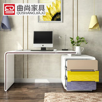 曲尚（Qushang）现代简约烤漆电脑桌组合 时尚家用写字台式储物书柜办公桌书桌 8630(如图色 1.8M书桌+书椅)