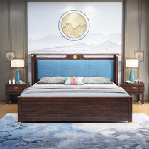 吉木多 新中式1.8米双人床布艺软包红橡木实木现代简约轻奢时尚主卧别墅家具(1.8*2米 单床)