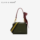 CLIIO KOUIR包包新款潮奢品蝴蝶结宽肩带单肩斜挎洋气小方包(黑色)