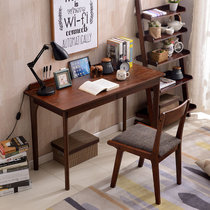 夏树 现代北欧实木 书桌 带抽屉写字台日式小户型办公桌家用电脑桌GNZ01(出口版1.2米黑胡桃色 单桌+日式椅)