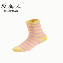 牧鹤人Museman天然矿植物染料宝宝棉袜四季生态健康袜子儿童纯棉袜3-6岁(红黄条纹 130)