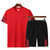 夏季短袖套装男 大码2020新款休闲运动男装韩版夏装速干t恤两件套(L 136红色)