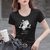 夏季短袖T恤女修身显瘦韩版体恤圆领上衣百搭小衫潮(白字母灰色羽毛-黑色 XL)