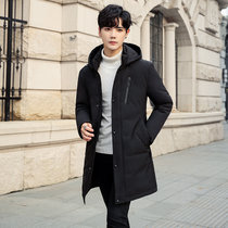 冬季新款男士羽绒棉服中长款潮流连帽修身大衣加厚保暖加长过膝外套  XZLZ530(XZLZ530-黑色 4XL)