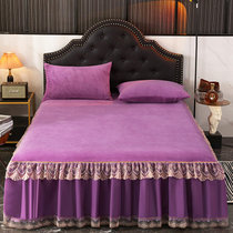 纯色欧式珊瑚绒加厚保暖床裙床罩单件1.5m1.8m2.0m防滑床单床笠套(紫红)