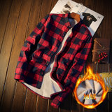冬季男士保暖衬衫男加绒加厚长袖韩版修身青年格子衬衣男装衣服潮ZW007(红色 L)