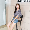Mailljor 2014韩版夏季衬衫圆领蝙蝠袖雪纺印花T恤衫女装上衣女A171(黑色 M)