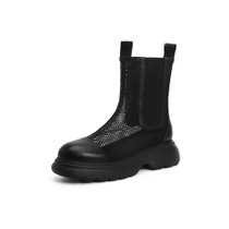 森达2021冬季新款商场同款网状透气舒适女切尔西中筒靴4MQ11DZ1(黑色 34)