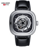 瑞士进口艾戈勒（agelocer）手表 方形潮流男士手表 皮带防水大表盘男表 潮流男表 全自动机械表 运动手表(5001A1)