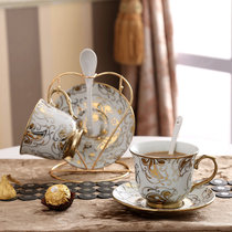 欧式陶瓷咖啡杯套装套具 创意茶具客厅家用水杯马克杯牛奶杯(6杯6碟6勺 奶白金)