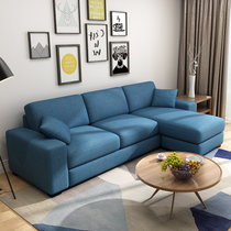 品尚美家 沙发 布艺沙发单人双人三人小户型组合客厅沙发简欧现代简约日式创意多功能小沙发fs01(水蓝色 四人位+脚踏)