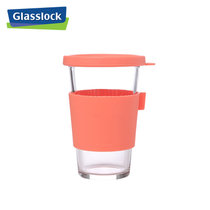 韩国Glasslock原装进口玻璃杯带盖便携透明钢化水杯学生可爱杯随手杯家用耐热(380ml粉红色RC107RS)