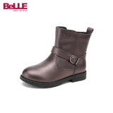 Belle/百丽4-12岁女童短靴秋冬靴子时尚牛皮靴时装靴中童靴子低跟靴子DE0790(28码 深红)