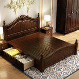 冬巢 床美式实木床1.8米大床婚床卧室家具(抽屉床+19A# 床头柜*1+床垫 1500*2000)