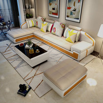 美天乐 可拆洗中小户型布艺沙发简约现代 客厅转角皮布沙发家具2.6/2.8/3.3/3.6米(米黄色 （单+双+贵妃）+茶几)
