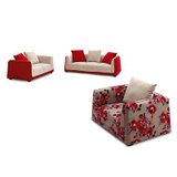 时尚个性超柔麻料客厅布艺沙发组合 红色 三件组合
