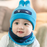 韩版秋冬宝宝帽子男童女童婴儿帽子儿童毛线帽小孩套头帽围巾两件套6-12个月(天蓝色)
