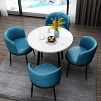 TIMI天米 现代餐桌椅组合 北欧家用餐桌椅 圆桌一桌四椅 仿大理石桌面(白色90餐桌 4把蓝色PU椅)