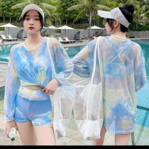新款泳衣女保守学生韩版运动三件套分体平角遮肚显瘦温泉游泳装(明黄色三件套 M(80-95斤）)