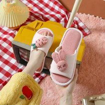 SUNTEK回力儿童卡通可爱棉拖鞋男童女童居家室内地板防滑厚底亚麻布拖鞋(26-27(内长约16.5cm) 粉色萝卜兔 (开口款))