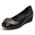AICCO 春季浅口女单鞋舒适牛皮鞋子坡跟女鞋妈妈鞋子水钻花叶单鞋子A803(黑色 35)