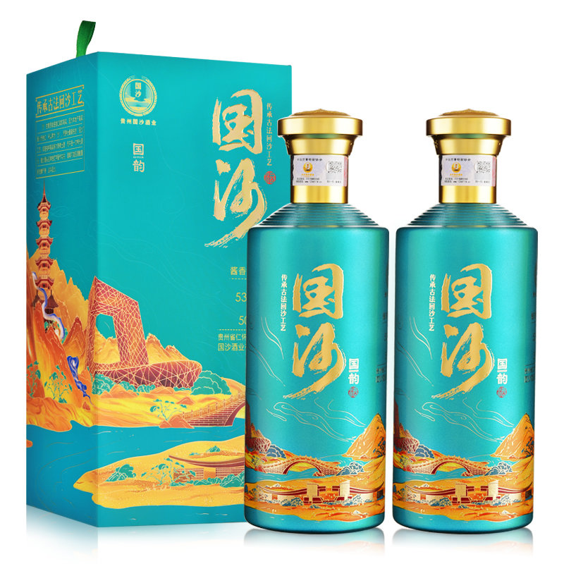国沙国韵53度酱香型高度白酒礼盒装商务宴请送礼佳品500ml2瓶