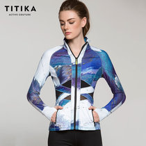 TITIKA2016秋冬新款瑜伽服拉链开衫运动外套女跑步健身服53140(蓝白紫印花-4456 M)