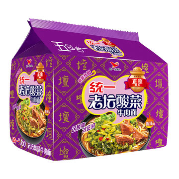 統(tǒng)一(QXTY)老壇酸菜牛肉味面五連包121g*5 真快樂超市甄選