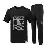 Adidas阿迪达斯男女新款运动T恤短袖休闲运动裤长裤(男黑 M)