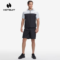 housuit后秀暴汗服套装男2022年夏季新款运动健身短袖短裤两件套(XL 空灵灰/矿物黑)