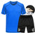运动套装男夏季短袖短裤健身服男运动T恤健身衣透气速干跑步1265(湖蓝-黑裤白条 5XL)