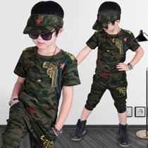六一儿童军装套装演出服男童短袖夏装男孩幼儿园军训迷彩舞蹈服装 军绿色(军绿色)(160cm)