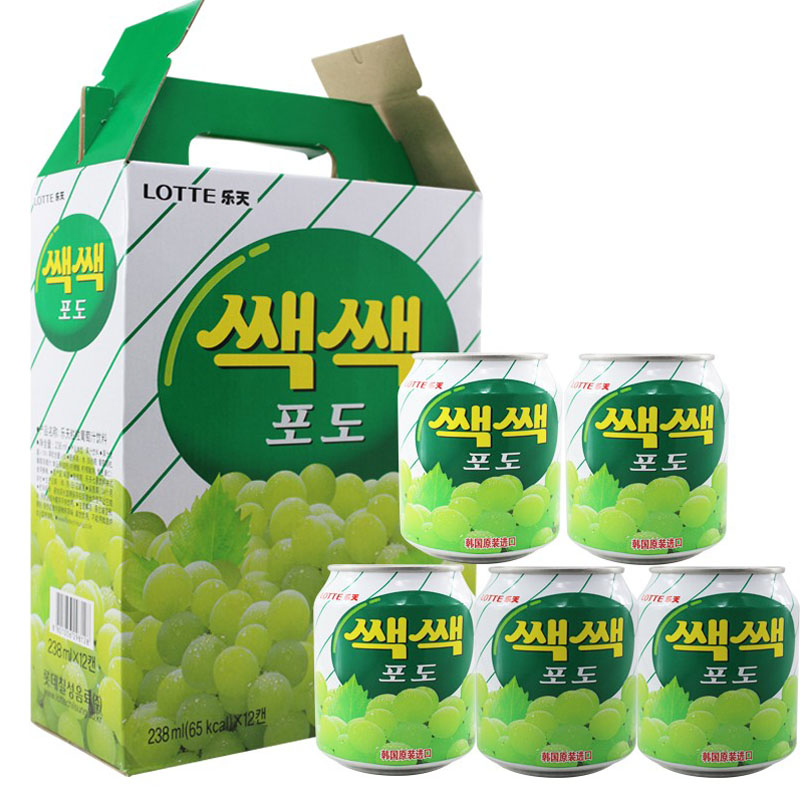 韩国进口乐天果汁饮料 橙汁 葡萄汁 石榴汁 草莓汁 芒果汁 牛奶碳酸饮料(葡萄汁238mlx12)