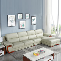 左右真皮沙发 头层牛皮现代中式转角带贵妃位大户型客厅家具组合皮艺沙发 DZY2606-1(米黄色(C1011) 转二件正向)