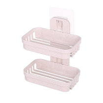 免打孔肥皂盒沥水壁挂香皂架浴室创意置物卫生间香罩吸盘双层皂盒(北欧米 1套装)