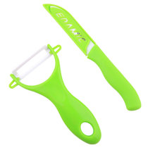 乾越 陶瓷水果刀2件套 水果刀 削皮器(绿色)