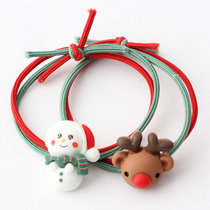 圣诞发绳彩色树脂雪人驯鹿铃铛树挂件发饰学生儿童皮筋2条装(雪人和驯鹿)