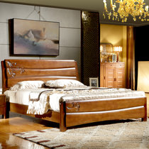 品尚美家 实木床 橡木板木结合双人床田园床 中式现代简约家具卧式婚床1.5米1.8米951#(海棠色 单床)