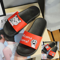 拖鞋女学生韩版新款百搭时尚外穿亮片厚底夏季一字拖沙滩网红女鞋女孩(2021招财猫（红色+红色）)