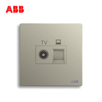 ABB开关插座面板轩致无框香槟银色系列USB+五孔一开单控双控错位二三插三孔16A电视电话电脑六类网插86型家用面板(电视+六类电脑AF334-CS)