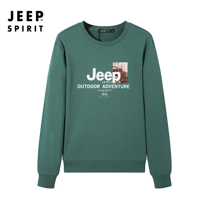 jeepspirit吉普男装卫衣圆领长袖t恤户外运动舒适棉体恤衫字母潮款