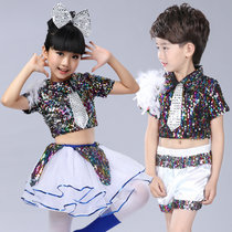 六一儿童演出服男女爵士舞幼儿园亮片舞蹈服现代舞表演服装蓬蓬裙(七彩男童服装)(160cm)
