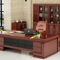 办公家具油漆实木贴皮办公桌椅组合YY-L0014(酒红色 2.0米桌 西皮椅 5门柜)