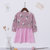 韩版春装兔子印花假两件条纹裙摆卫衣裙(130 粉色)